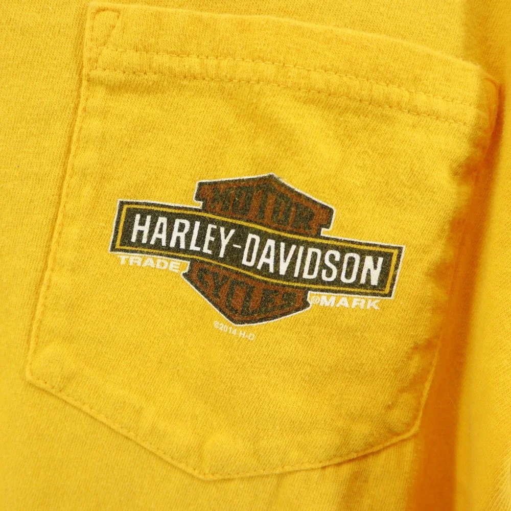 Harley Davidson Shirt Womens Large Yellow Vintage 2014 Shredded Distressed Tee‎